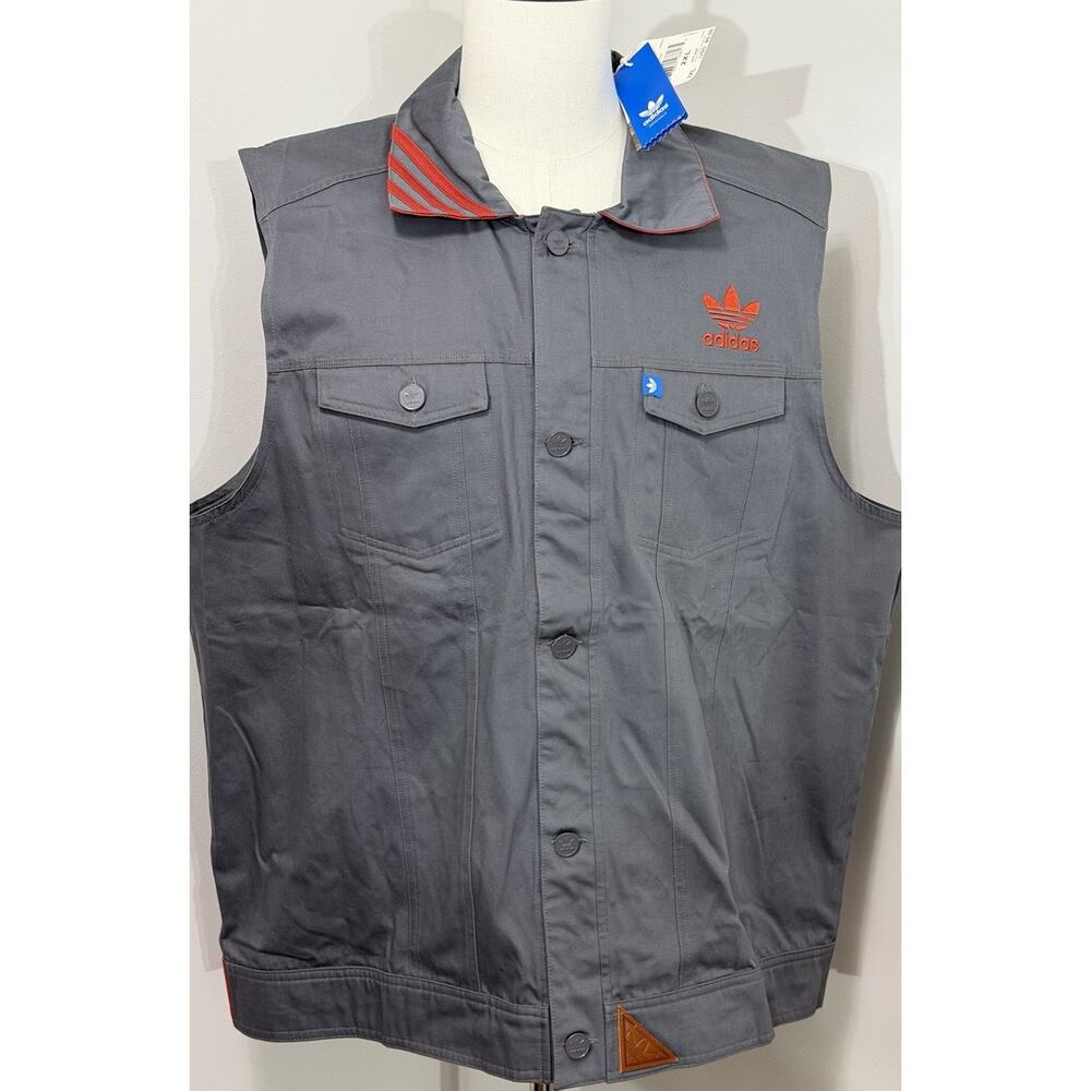 NWT Adidas Originals UTILITY JACKET VEST Mens 2XL Button Gray Blokecore Hipster